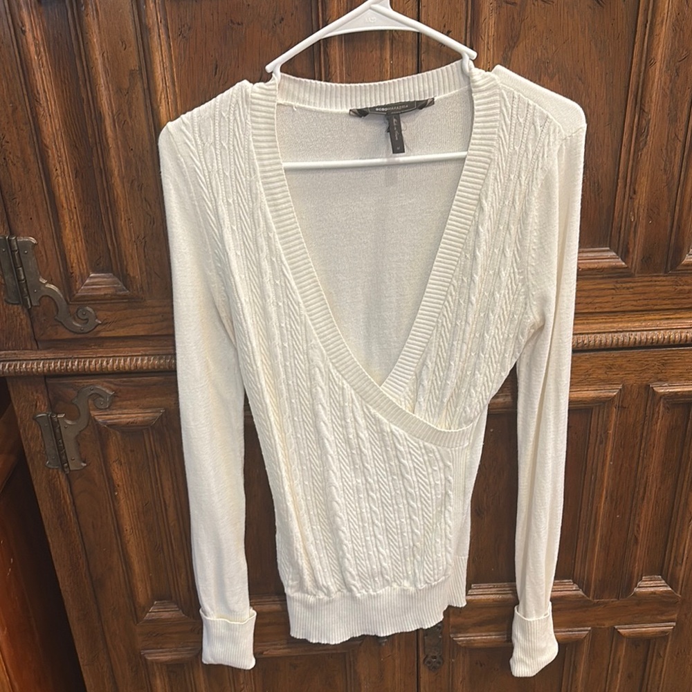 White Knit V-Neck Sweater